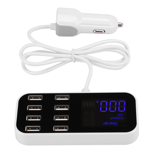 A9S 8-Port Hub Portable Car 3-Mode Charger Power Adapter White with LED Display