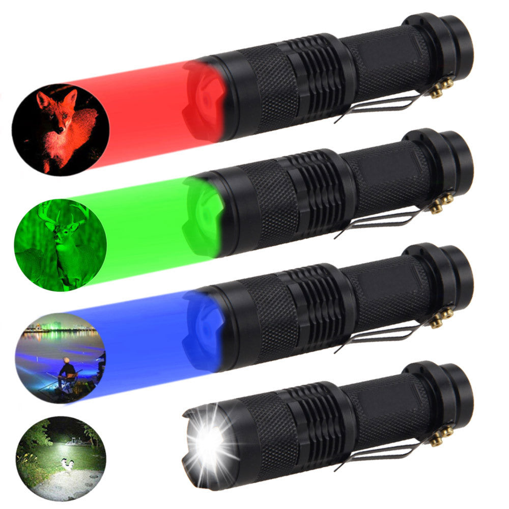 Mini Strong Light Flashlight Red White Green Blue Telescopic Zoom