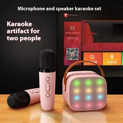 Colored Lights Mini Bluetooth Speaker With Microphone Suit Children Singing Wireless Microphone